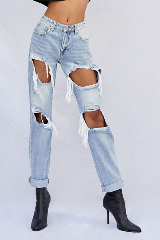 Light Wash Denim Ripped Baggy Jeans