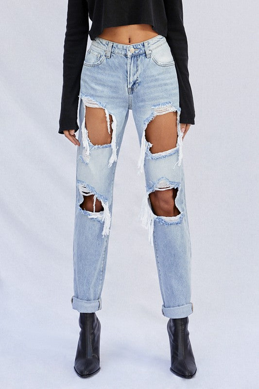 Light Wash Denim Ripped Baggy Jeans