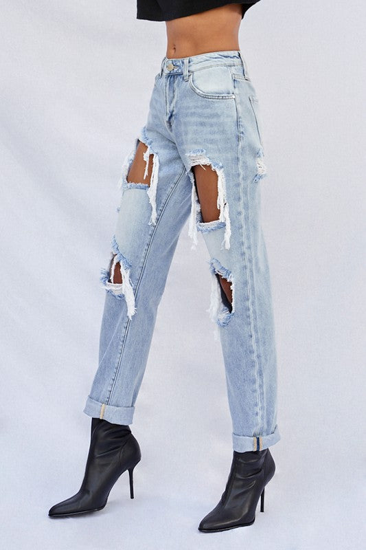 Light Wash Denim Ripped Baggy Jeans