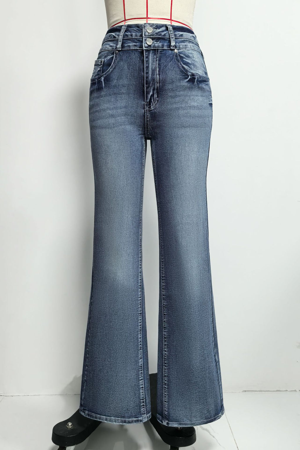 Spring Summer Back Pocket Embroidered Jeans Double Button Slimming Stretch Denim Trousers