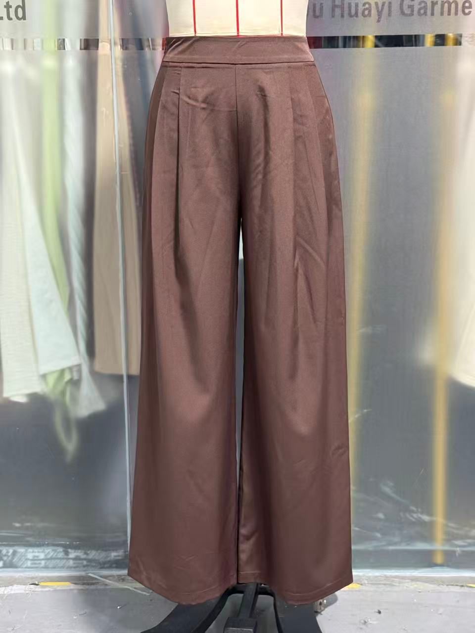 Retro Easy Matching Brown Coffee Color Draping Wide Leg Pants Office High Waist Petite Slimming Women Casual Pants