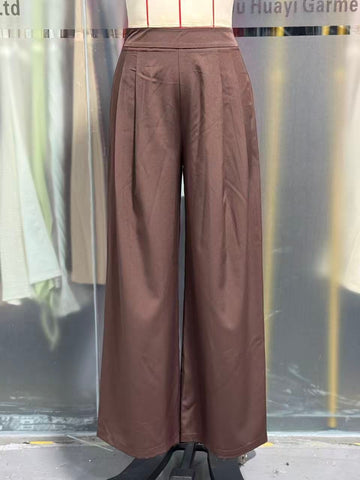 Retro Easy Matching Brown Coffee Color Draping Wide Leg Pants Office High Waist Petite Slimming Women Casual Pants