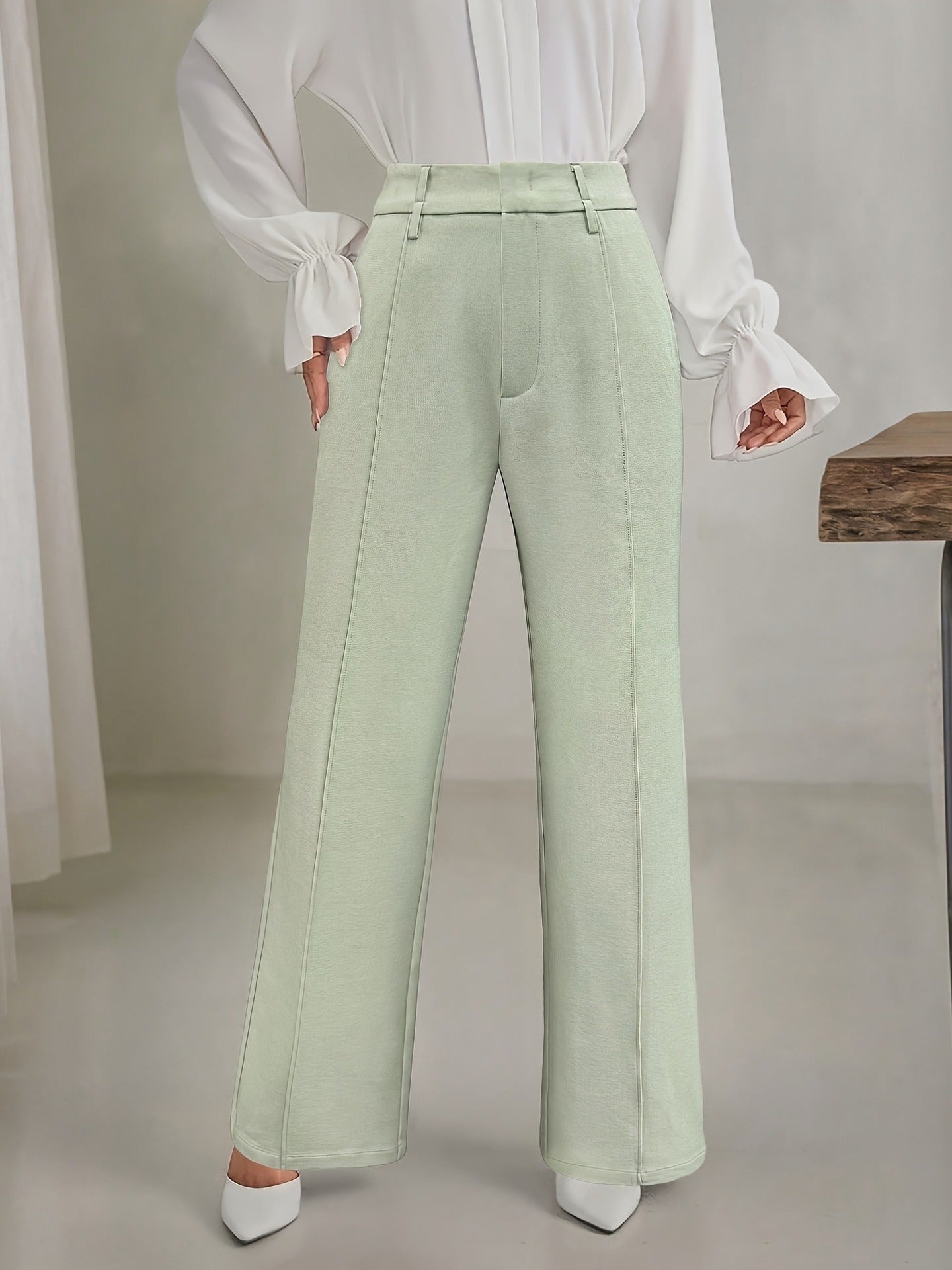 Professional Work Pant Casual Woven Solid Color Double Pocket Women Straight Leg Pants Trousers
