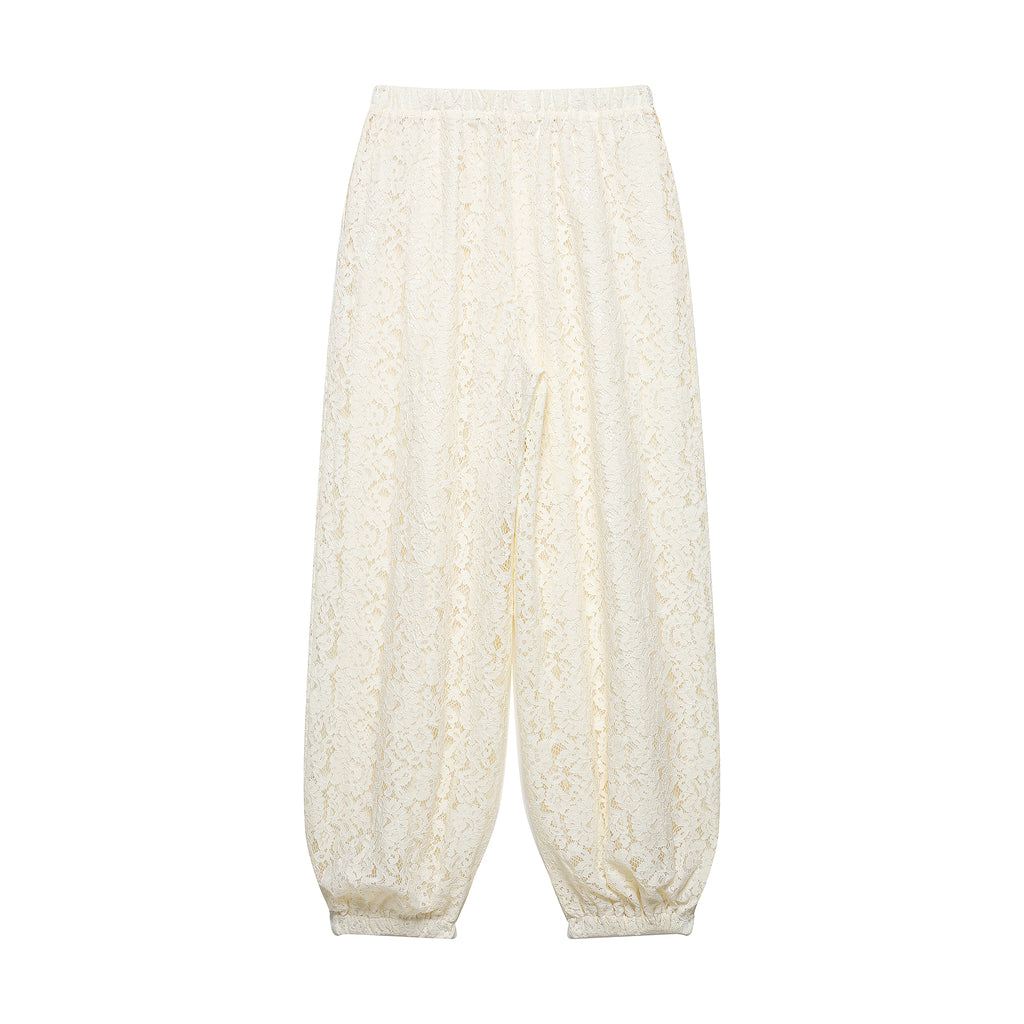 Spring Minimalist All Match Lace Elastic Waist Loose Trousers