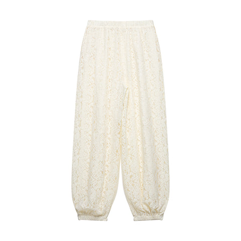 Spring Minimalist All Match Lace Elastic Waist Loose Trousers