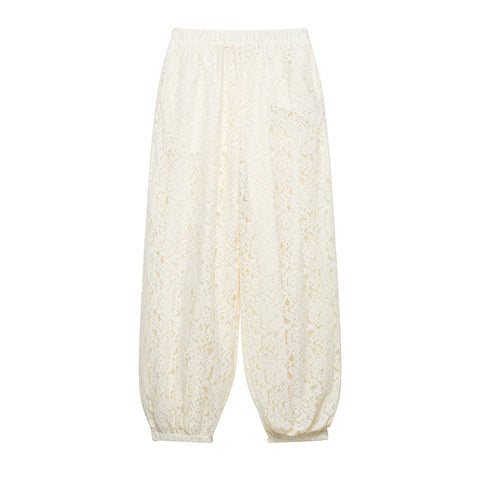 Spring Minimalist All Match Lace Elastic Waist Loose Trousers