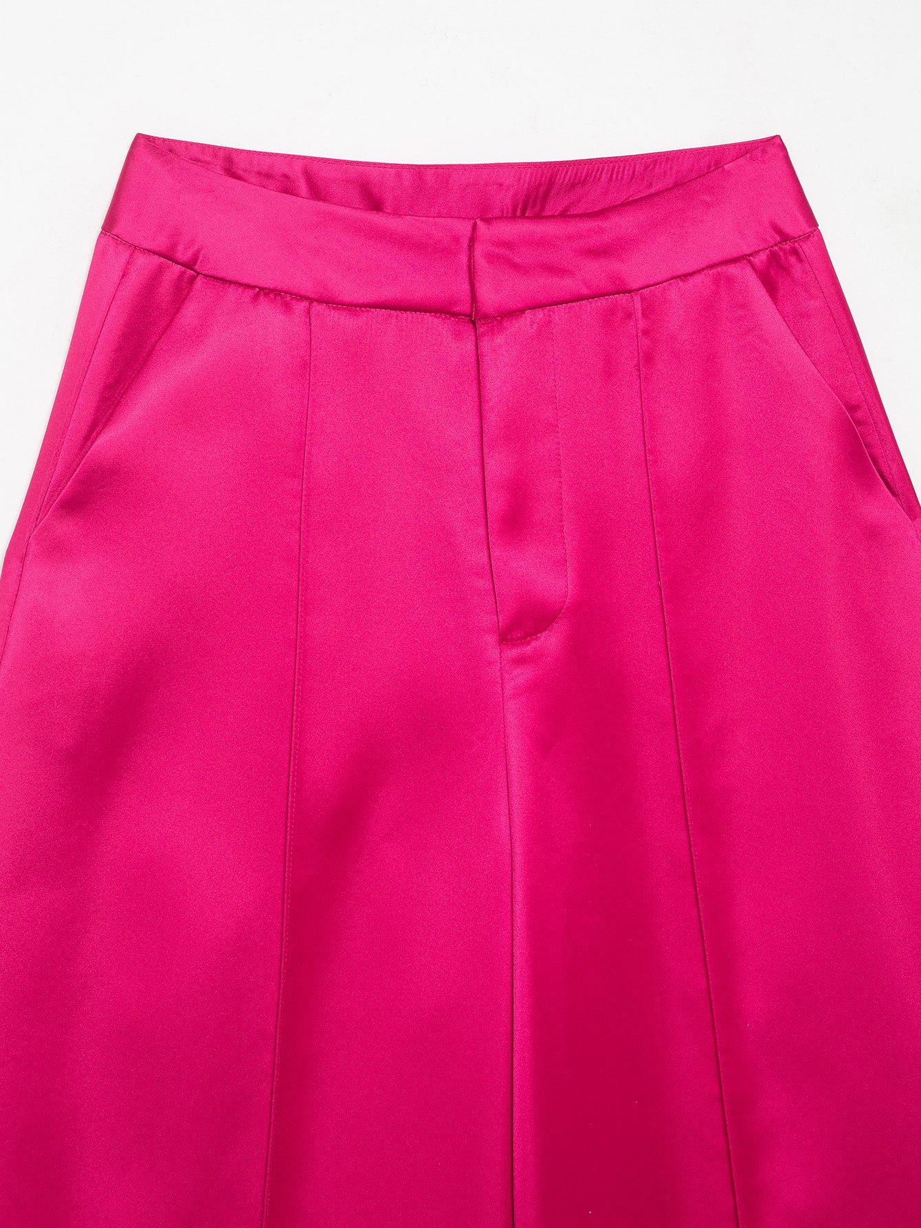 Satin Glossy Streamer High Waist Solid Color Pocket All Matching Loose Casual Wide Leg Pants