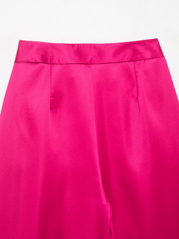 Satin Glossy Streamer High Waist Solid Color Pocket All Matching Loose Casual Wide Leg Pants