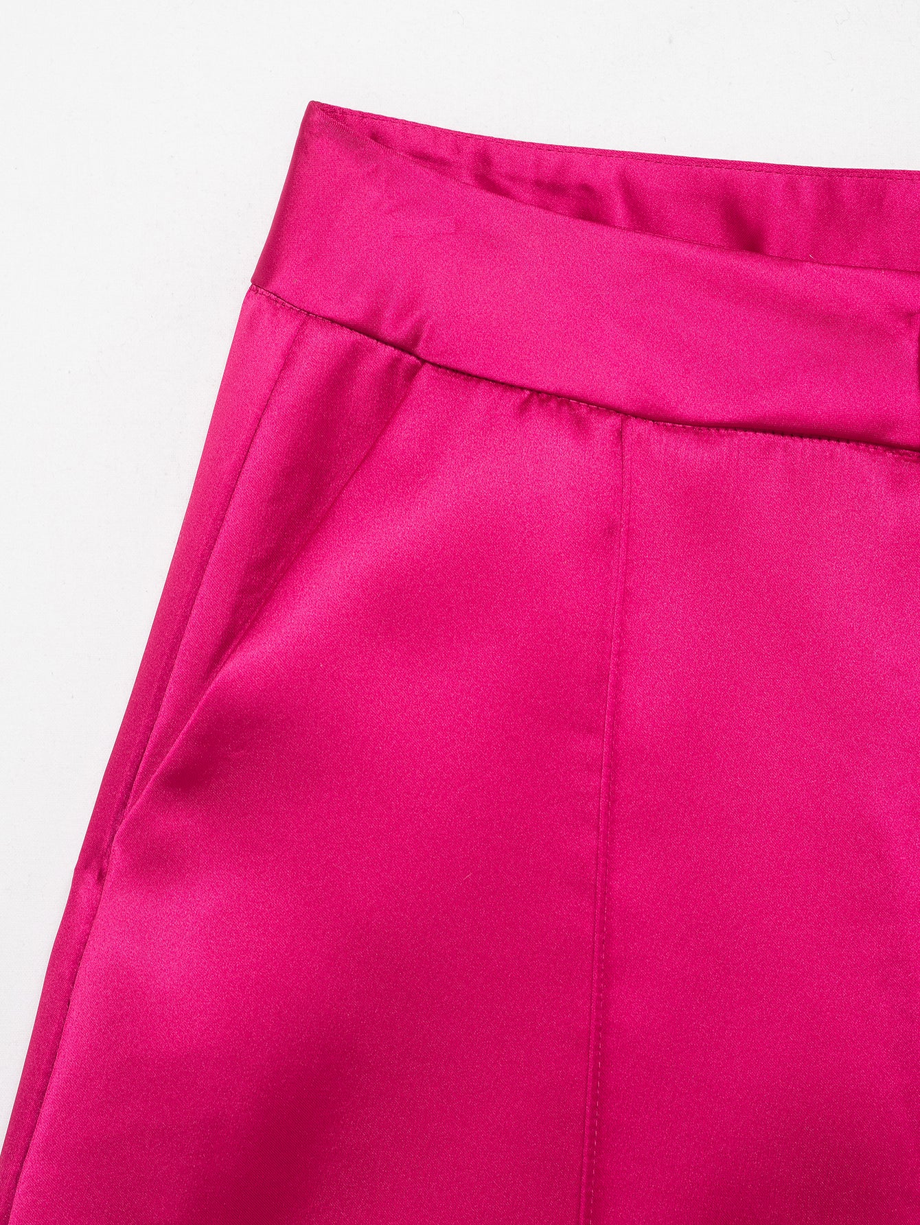 Satin Glossy Streamer High Waist Solid Color Pocket All Matching Loose Casual Wide Leg Pants