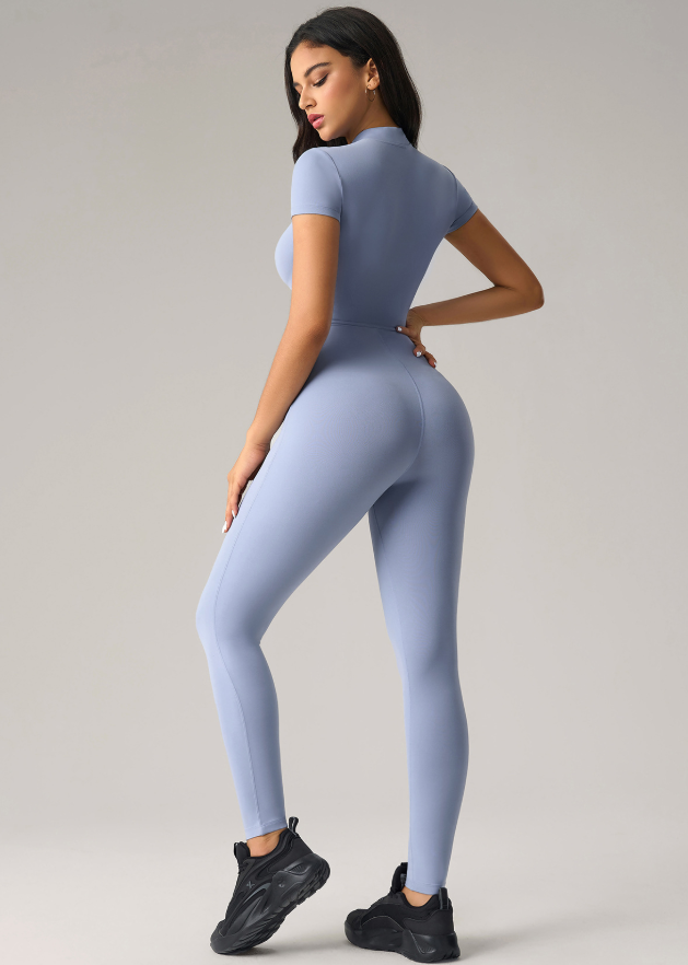 Nude Feel Zipper Short Sleeve Yoga Jumpsuit Hip Raise Slimming Sports Tight One Piece Fitness Pants