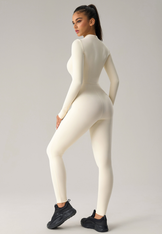 High Elastic Jumpsuit Yoga Clothes Half Long-Sleeve Zipper Fitness Clothes Peach Hip Raise One Piece Yoga Pants