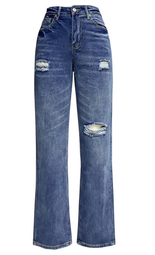 Jeans Women Wash Ripped Slimming Wide Leg Pants Denim Trousers