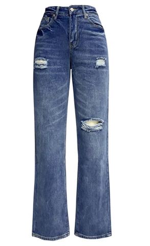 Jeans Women Wash Ripped Slimming Wide Leg Pants Denim Trousers