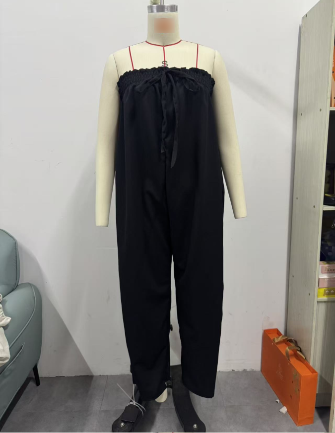 Women Spring Clothing Lace up Tube Top Smocking Jumpsuit Strapless