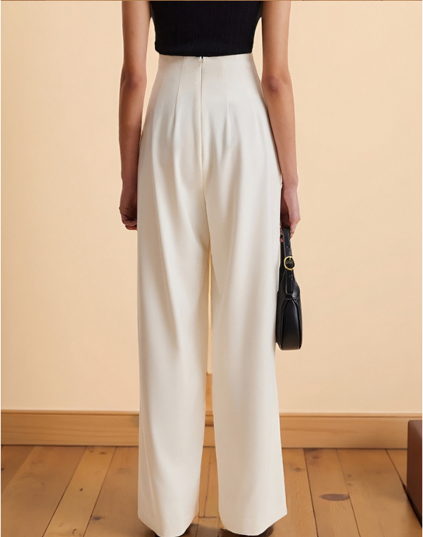 Women high waist wide leg pants Irregular Asymmetric cinched pocket high quality trousers wide leg pants