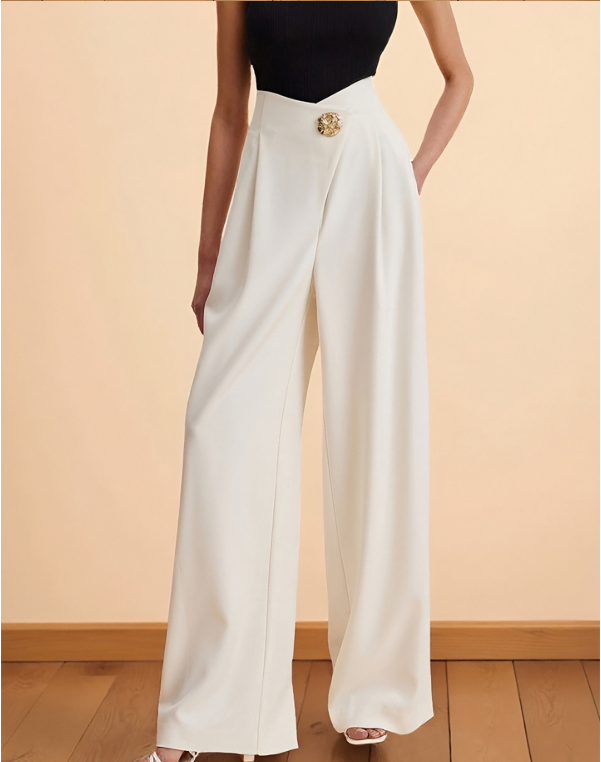 Women high waist wide leg pants Irregular Asymmetric cinched pocket high quality trousers wide leg pants