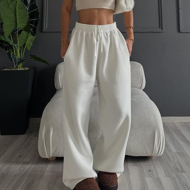 Solid Color Women Casual Pants Loose Straight Drooping All Matching Wide Leg Trousers