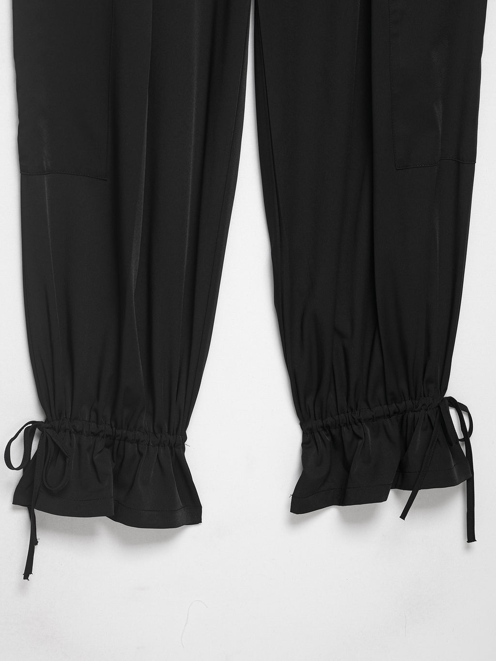 Women Hem Lace Drawstring Strap Wide Leg Trousers Casual Pants