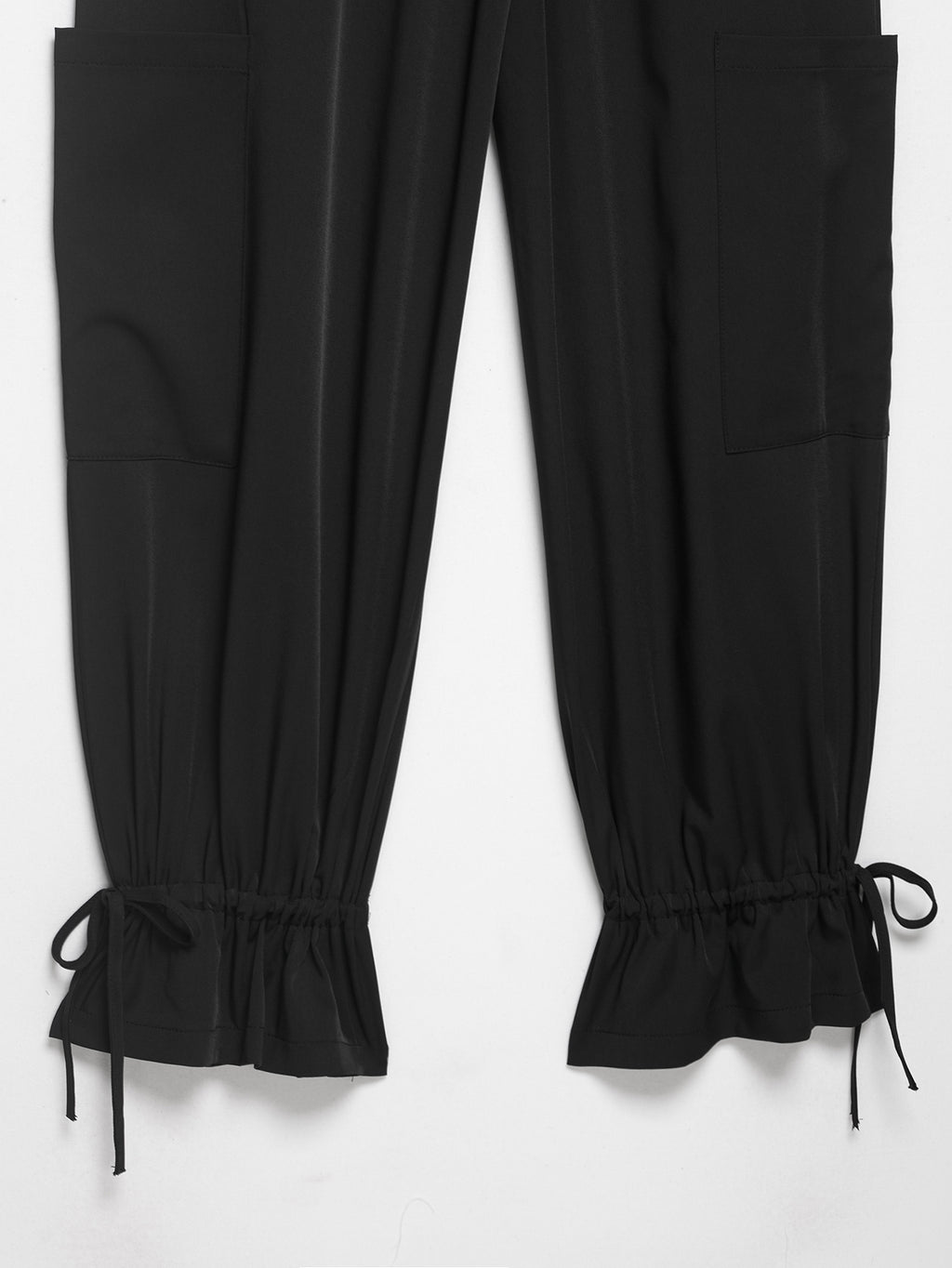 Women Hem Lace Drawstring Strap Wide Leg Trousers Casual Pants