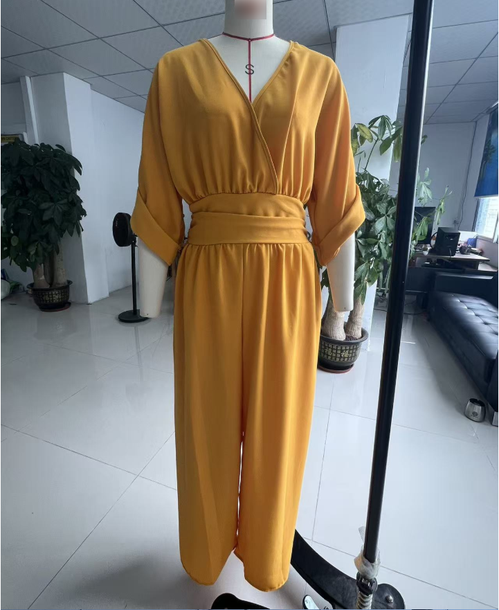 Spring Summer Elegant Tight Waist V neck Elegant Women Jumpsuit