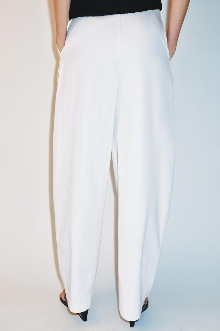 Women Clothing Summer Loose Mid Waist Casual Poplin Pleated Pants
