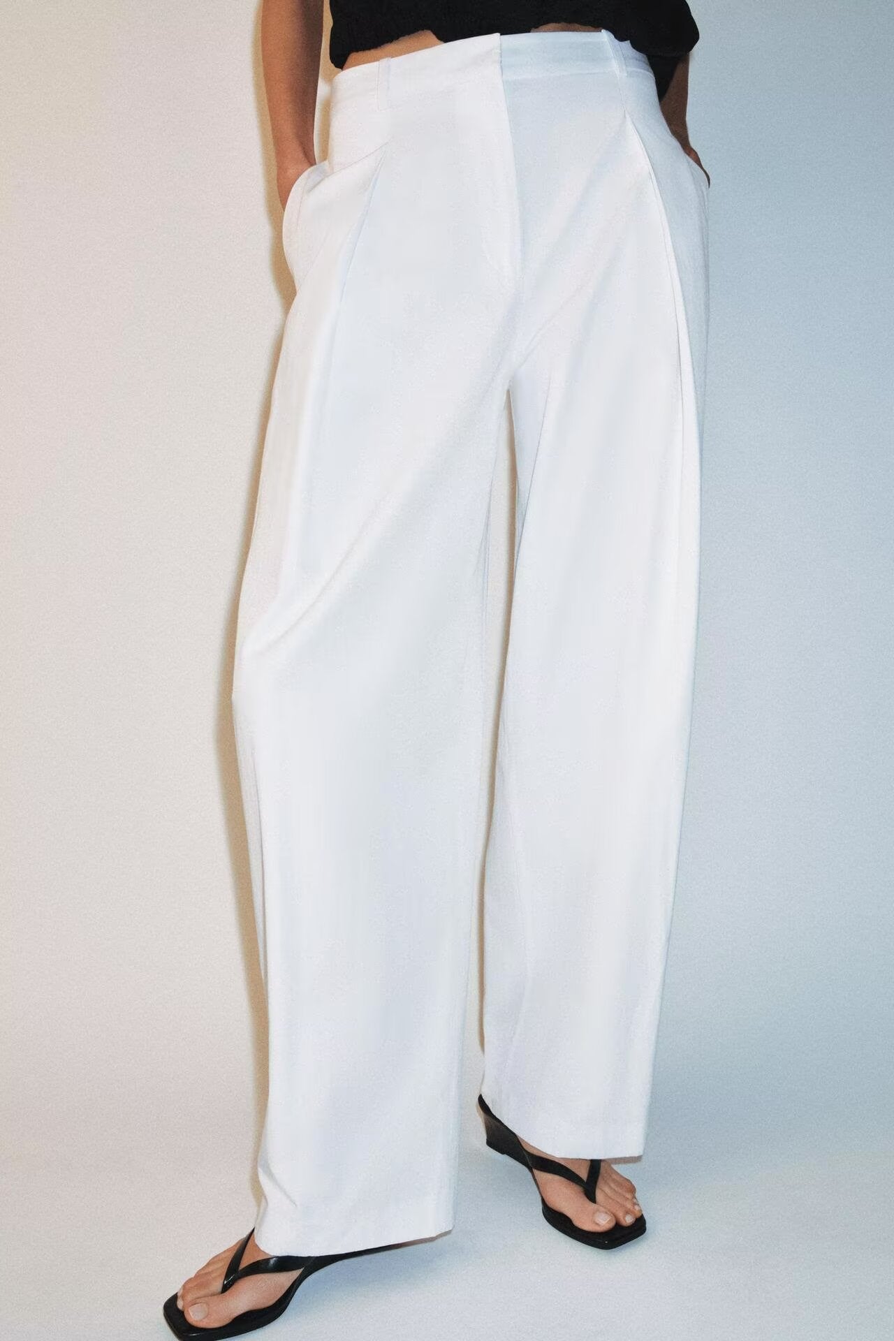 Women Clothing Summer Loose Mid Waist Casual Poplin Pleated Pants
