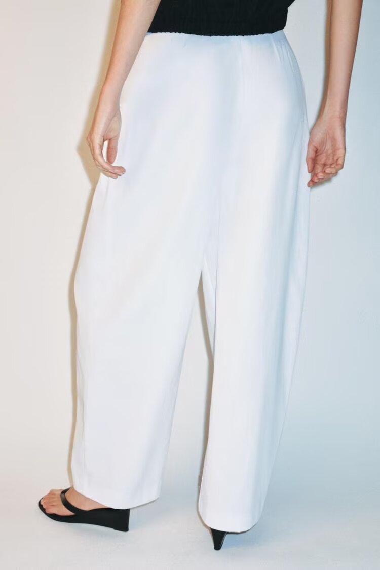 Women Clothing Summer Loose Mid Waist Casual Poplin Pleated Pants