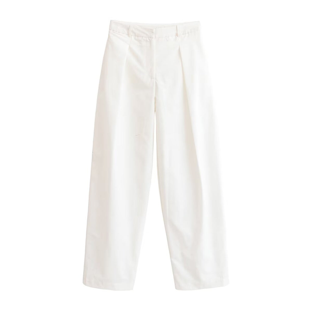 Women Clothing Summer Loose Mid Waist Casual Poplin Pleated Pants