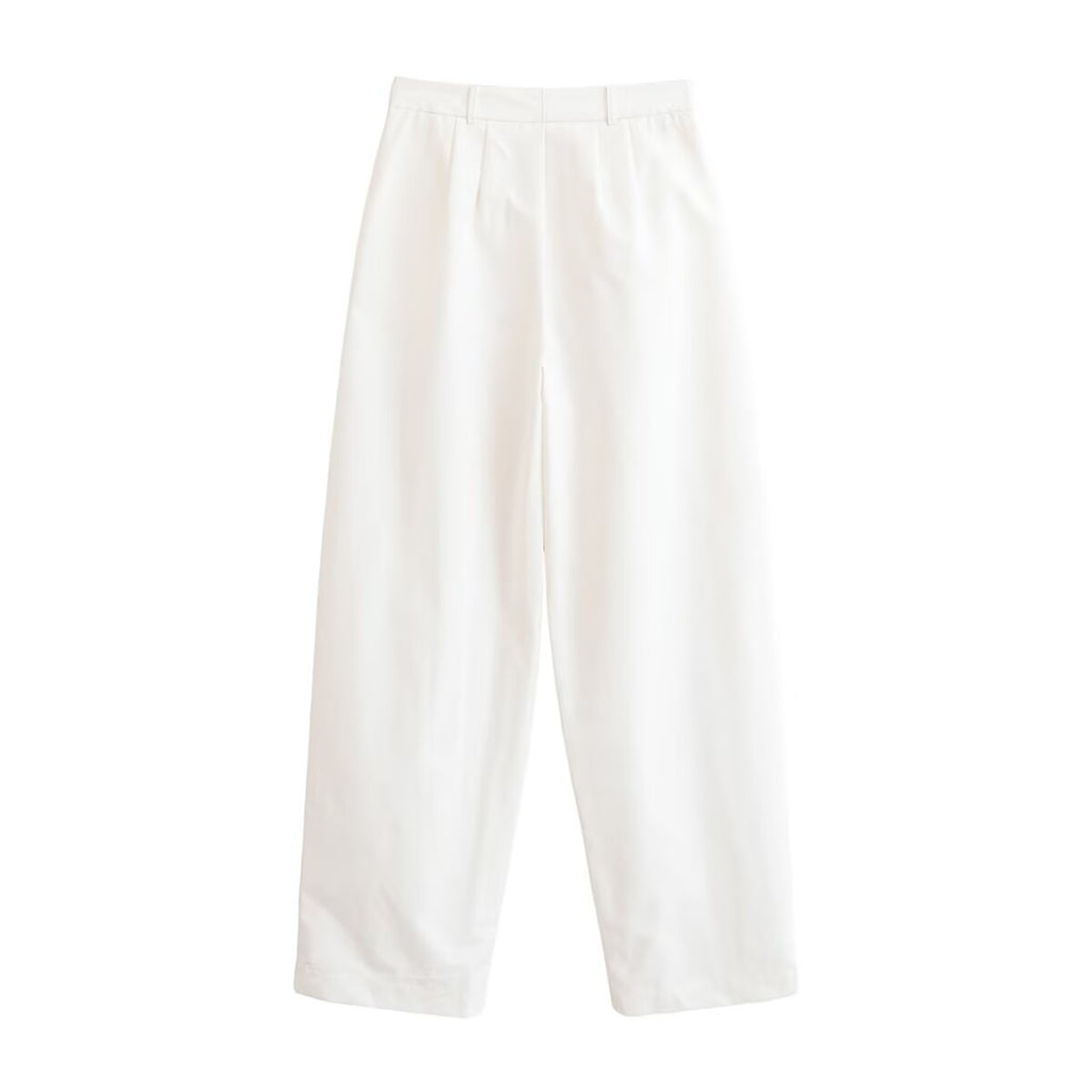 Women Clothing Summer Loose Mid Waist Casual Poplin Pleated Pants