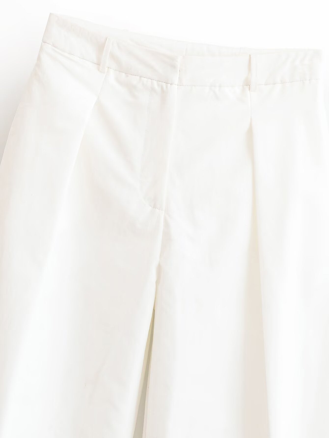 Women Clothing Summer Loose Mid Waist Casual Poplin Pleated Pants