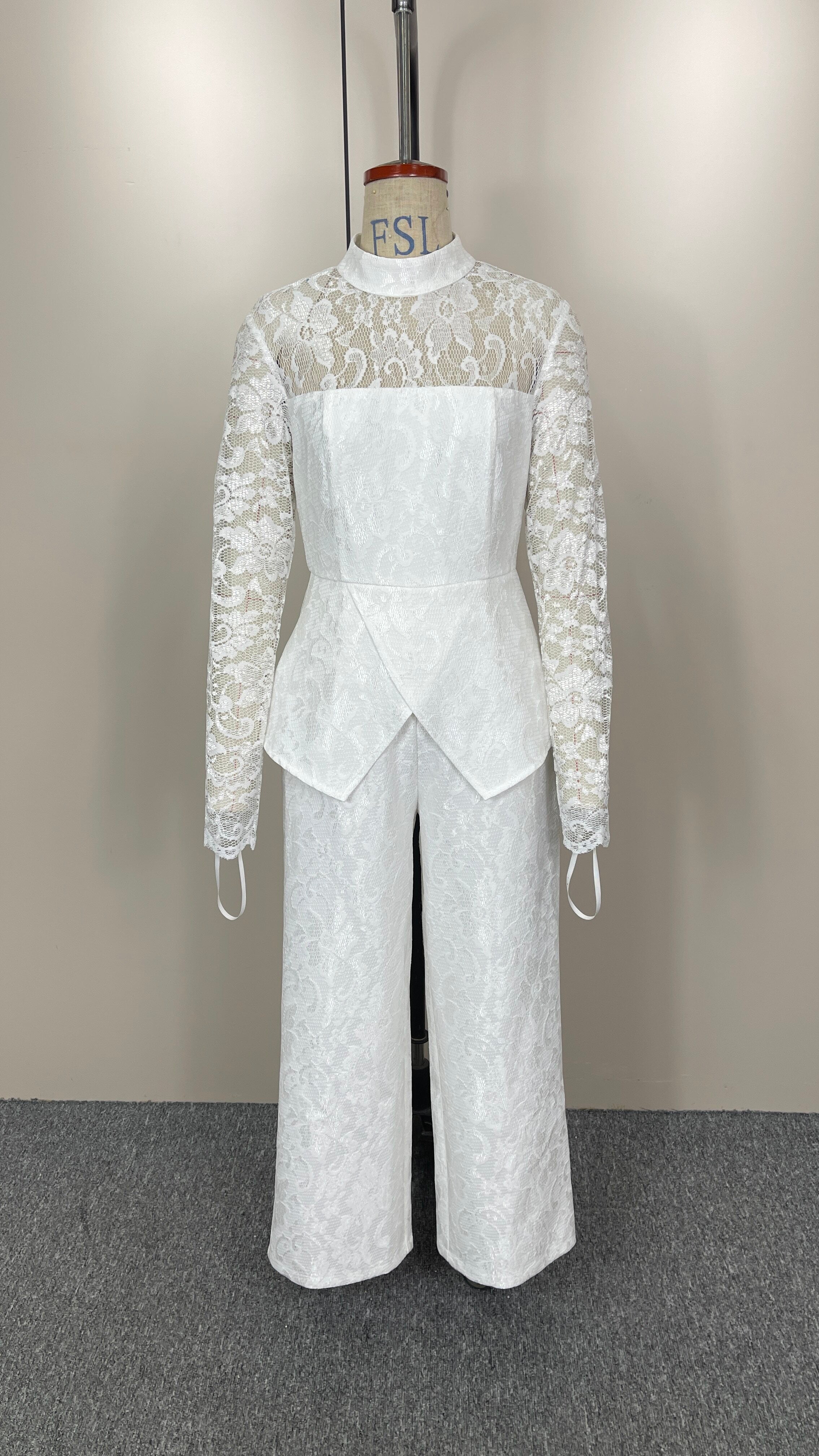 Spring Summer French Sexy Lace Patchwork Turtleneck Long Sleeve Jumpsuit