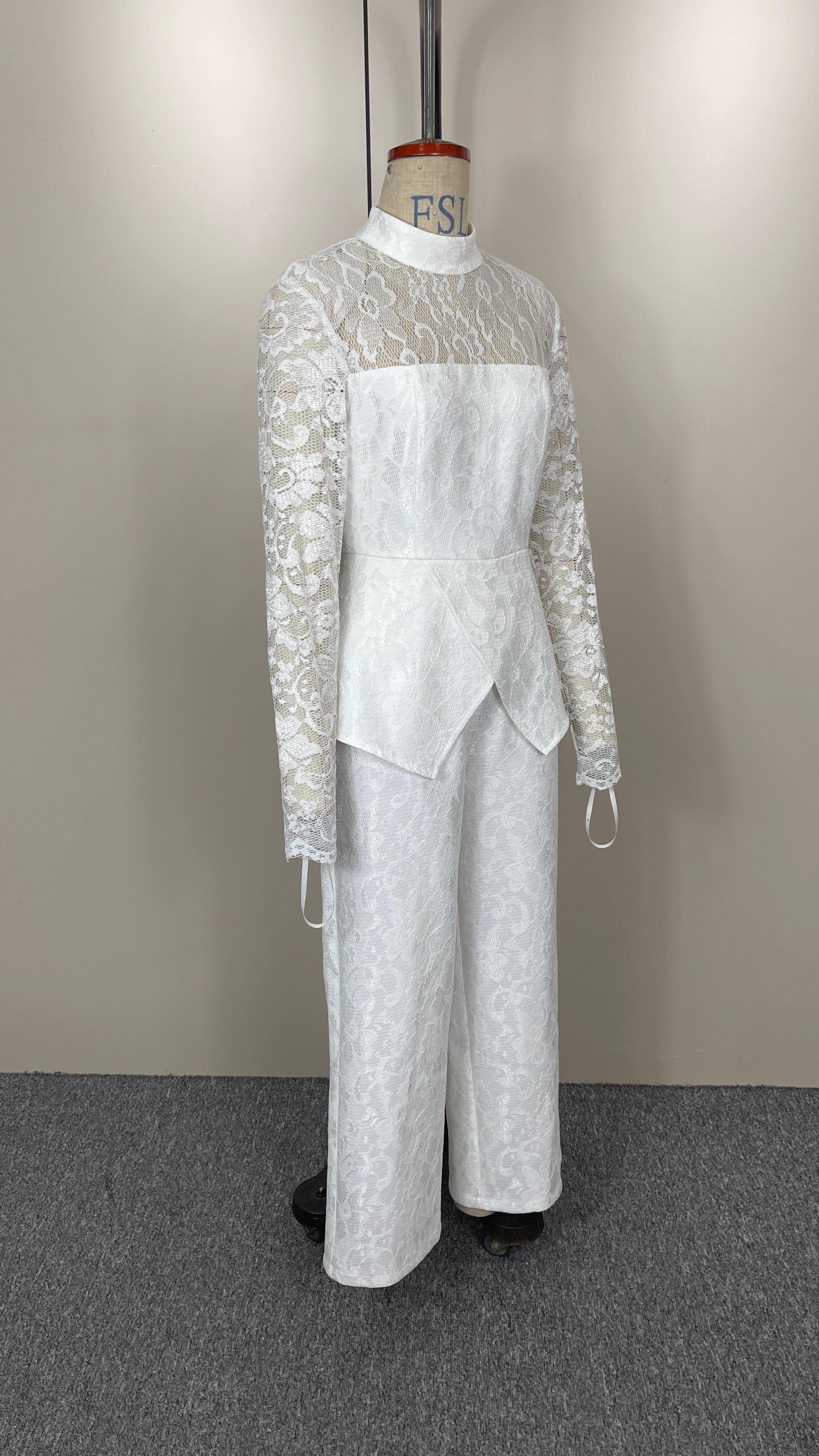 Spring Summer French Sexy Lace Patchwork Turtleneck Long Sleeve Jumpsuit