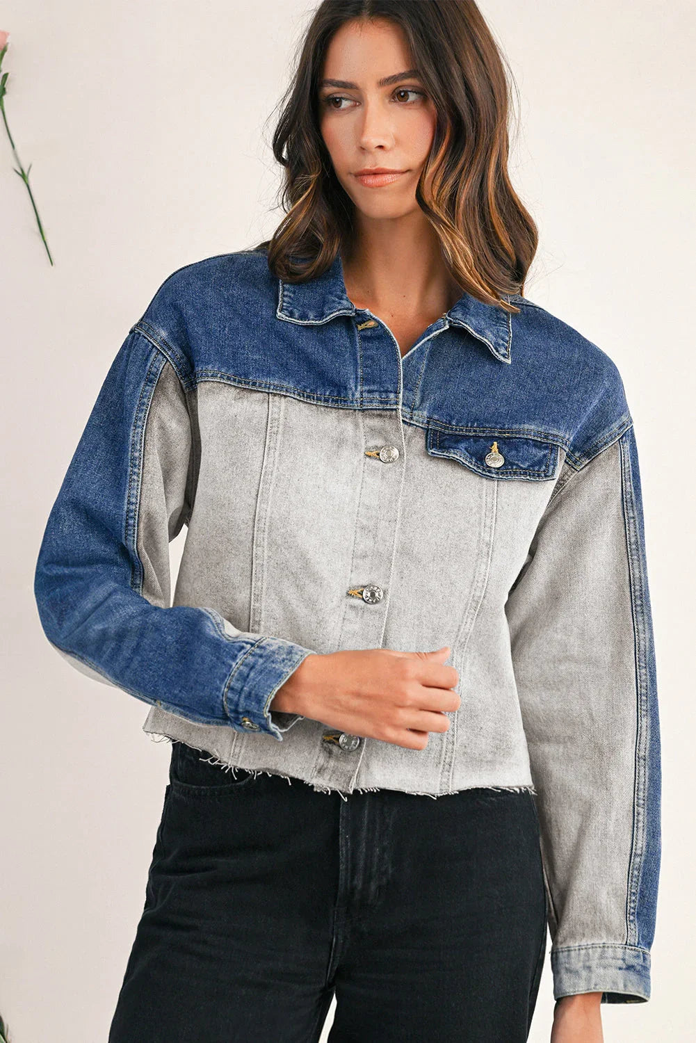 Dusk Blue Patchwork Flap Detail Distress Jacket
