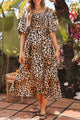 Sacha Brown Leopard Print Bubble Sleeve Square Neck Maxi Dress