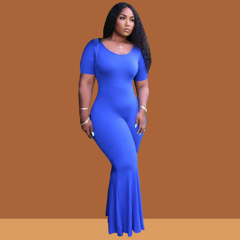 Plus Size Tight-Fitting Solid Color Wide Leg Pants Women Jumpsuit