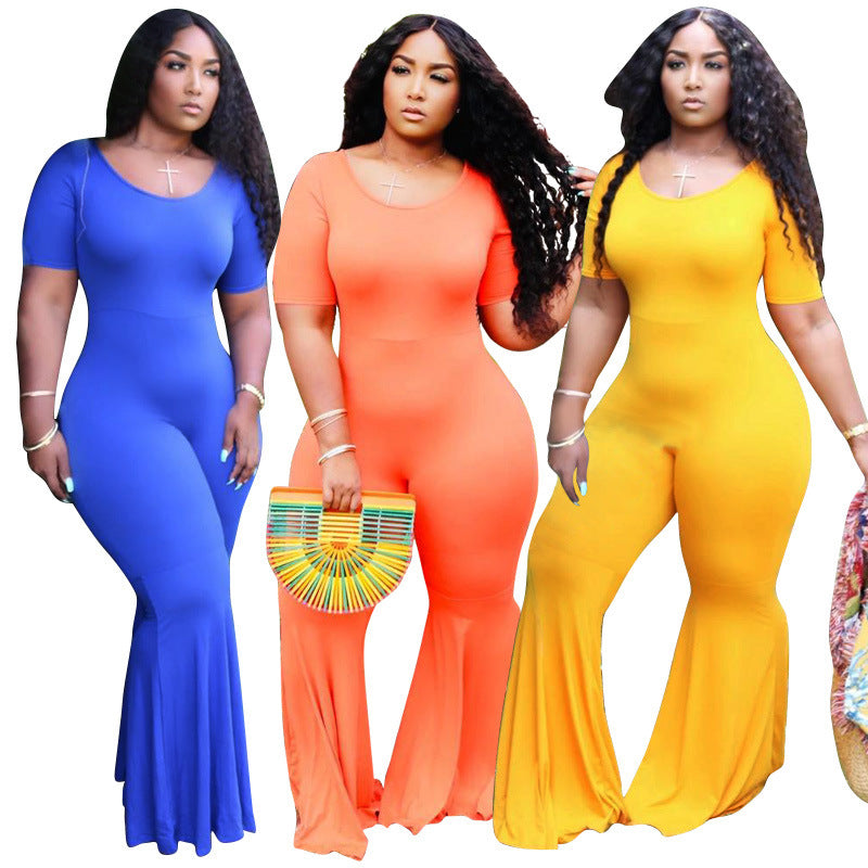 Plus Size Tight-Fitting Solid Color Wide Leg Pants Women Jumpsuit