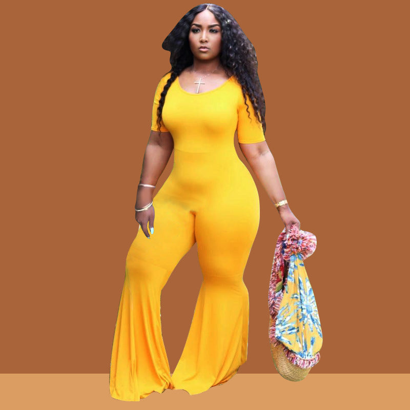 Plus Size Tight-Fitting Solid Color Wide Leg Pants Women Jumpsuit