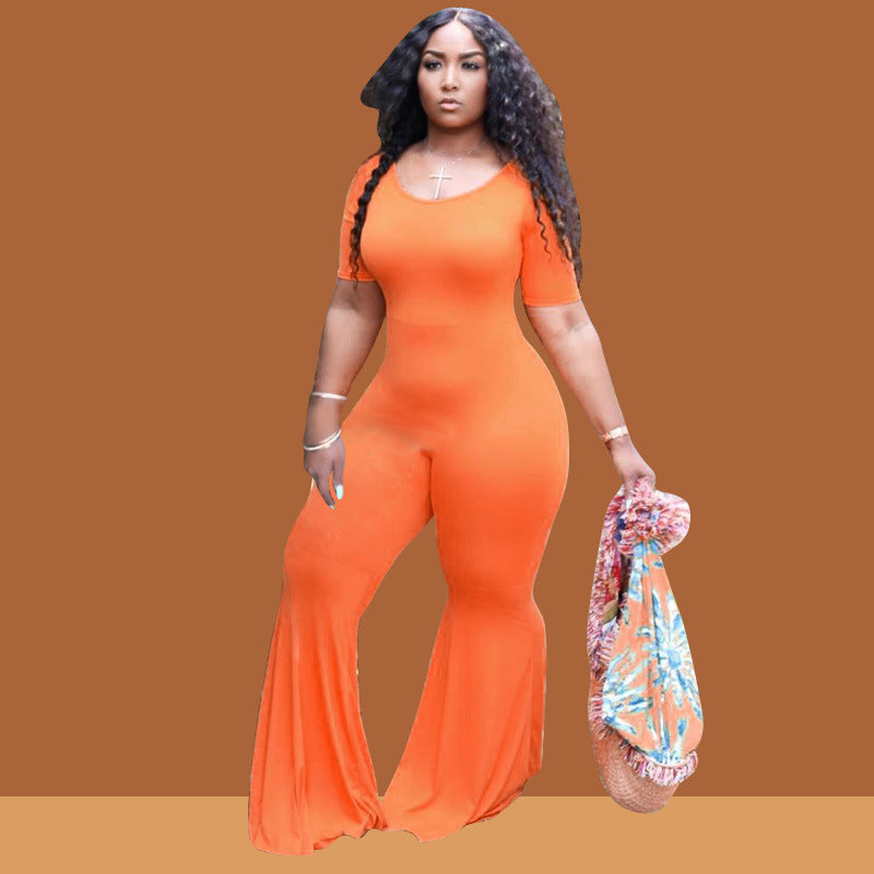 Plus Size Tight-Fitting Solid Color Wide Leg Pants Women Jumpsuit