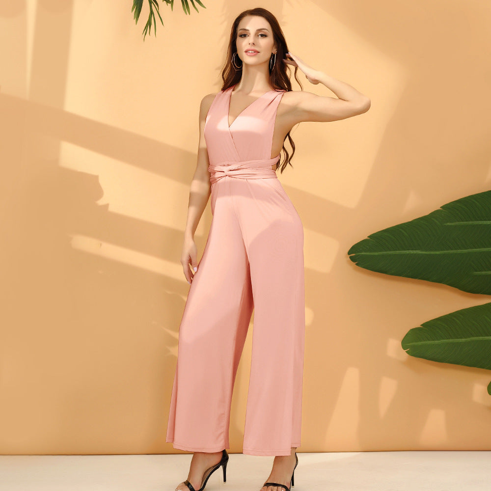 Platform Sexy Women Wear Solid Color Multiple Wear Wide Leg Jumpsuite