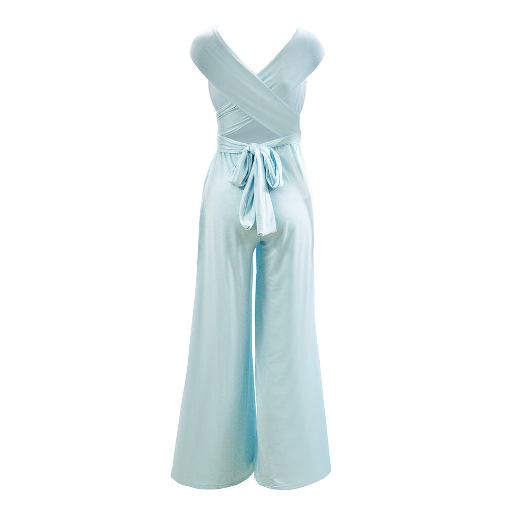Platform Sexy Women Wear Solid Color Multiple Wear Wide Leg Jumpsuite