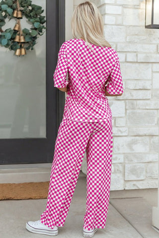 Vivian Checker Short Sleeve Two Piece Sets