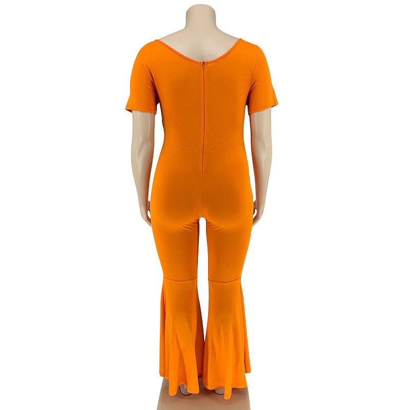 Plus Size Tight-Fitting Solid Color Wide Leg Pants Women Jumpsuit