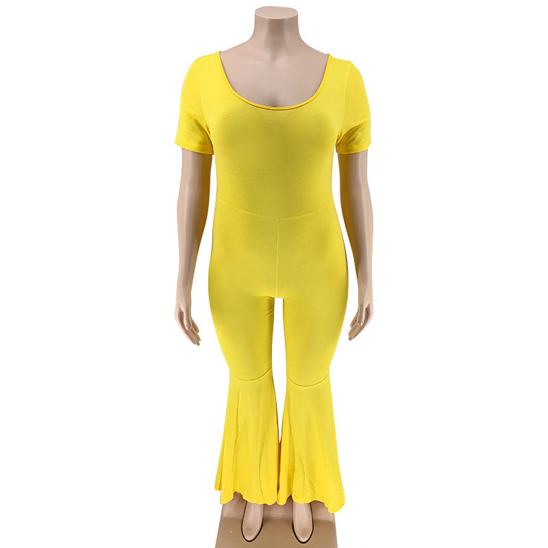 Plus Size Tight-Fitting Solid Color Wide Leg Pants Women Jumpsuit