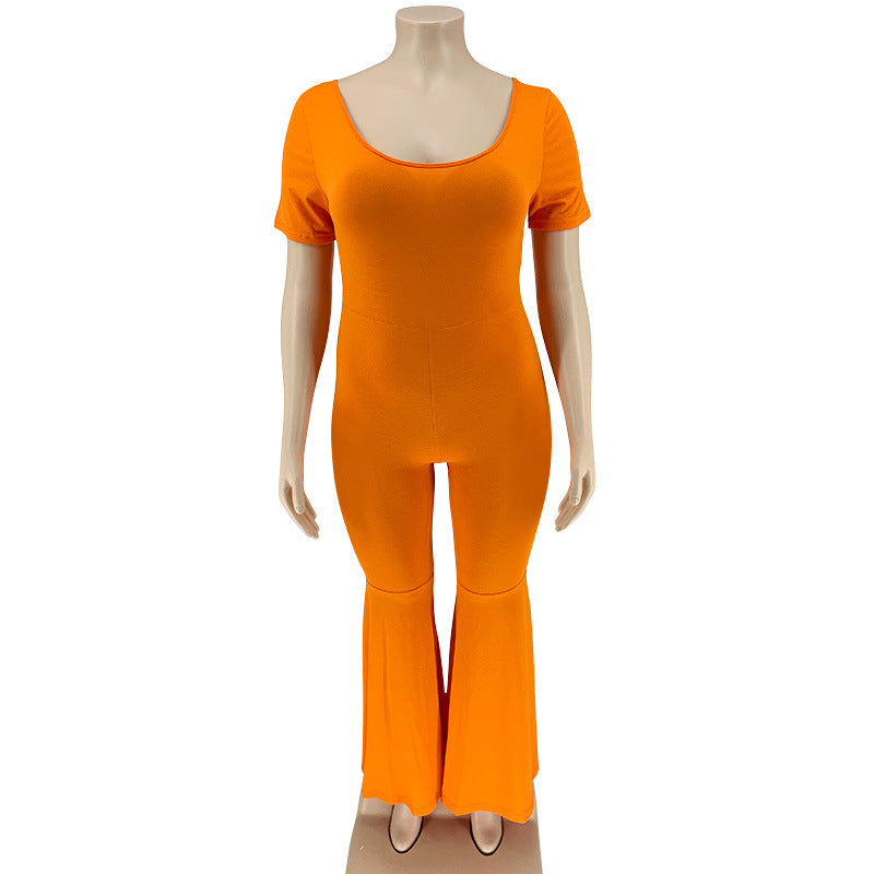 Plus Size Tight-Fitting Solid Color Wide Leg Pants Women Jumpsuit