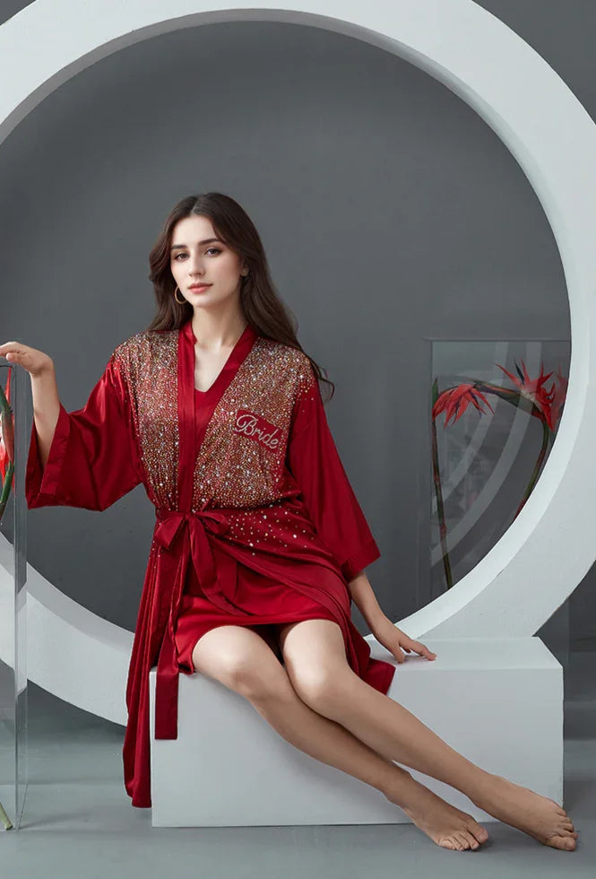 Luxurious Rhinestone Satin Custom Bridal and Bridesmaid Robe – Sparkling Elegance