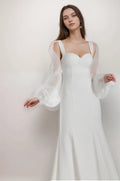 Ethereal Sculpted Bust Mermaid Gown with Sheer Balloon Sleeves Dress