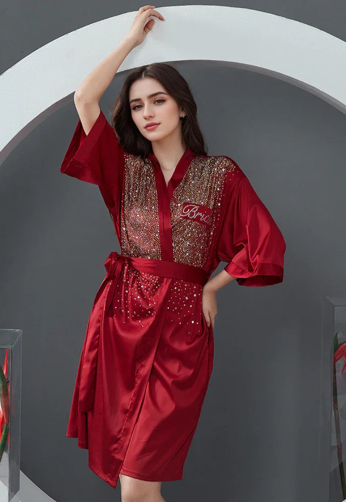 Luxurious Rhinestone Satin Custom Bridal and Bridesmaid Robe – Sparkling Elegance
