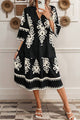 Rubie Black Western Geometric Print 3/4 Sleeve Loose Midi Dress