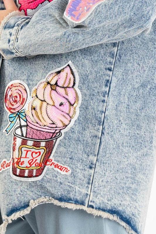 Acid Wash Stylish Patches Elegant Jacket