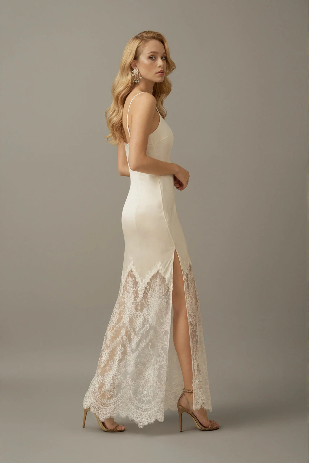 Chantilly Lace Long Robe with Silky Satin Lace Nightgown
